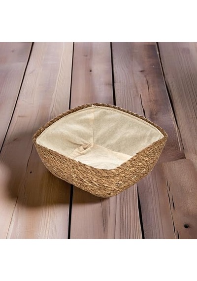 Deconox El Yapımı Hasır İçi Bezli Kare Ekmeklik Ve Dekoratif Kare Hasır Sepet, Hasır İçi Bezli Ekmek Sepeti Kare 20cm 20cm 8cm A