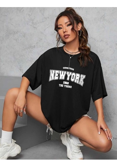 Noıssey Siyah New York Baskılı Oversize Unisex