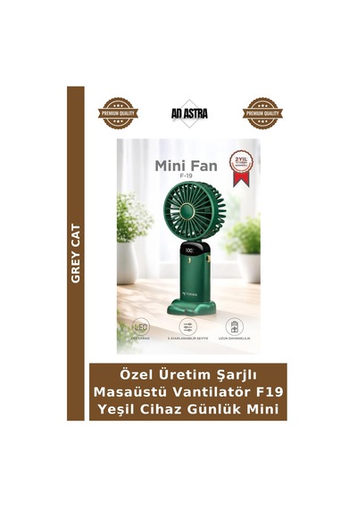 Özel Üretim Şarjlı Masaüstü Vantilatör F19 Yeşil Cihaz Günlük Mini