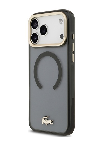 Apple Uyumlu iPhone 17 Pro Max Kılıf Lacoste Lisanslı M-safeli Gold Timsah Logolu Buzlu Kapak Siyah Siyah