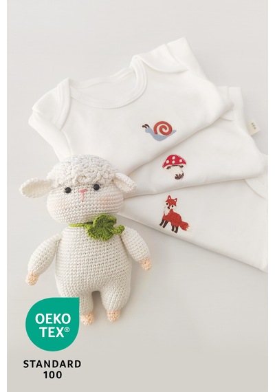 Luppinos Forest 3lü %100 Pamuk Nakışlı Bebek Body Set Beyaz