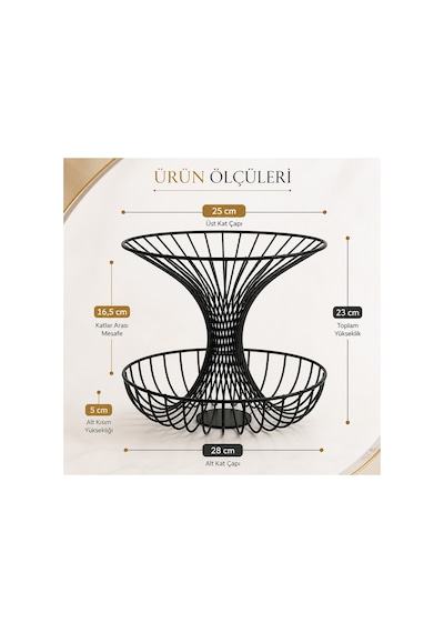 2 Katlı Metal Meyve Sepeti Siyah Geniş Hacimli Çok Amaçlı Meyvelik Sebzelik Sunum Standı Kaymaz Ayaklı Modern Mutfak Organizer Model3 Diğer