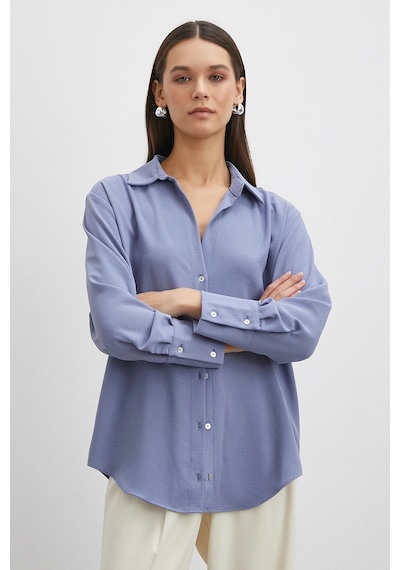 Never More Basic Polyester Gömlek İndigo Indigo