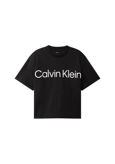 Calvin Klein A-ss Boxy Logo Graph, Ub1 Siyah Kadın T-shirt