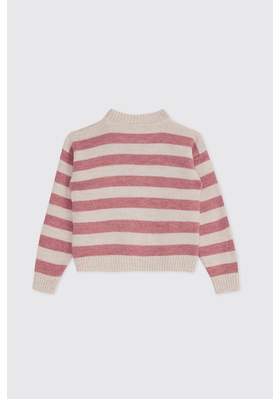 Panço Kız Çocuk Çizgili Triko Pembe Kazak