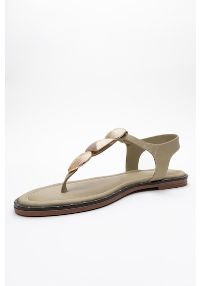 Luvishoes Luvi Shoes Helen Yeşil Hakiki Deri Parmak Arası Gold Tokalı Kadın Sandalet Yeşil