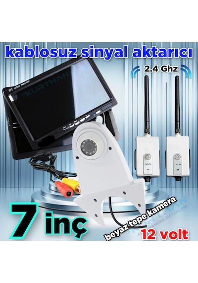 Kablosuz 7 İnç Ekran Beyaz Tepe Kamera Set Kayıt Yapmaz - 12 Volt