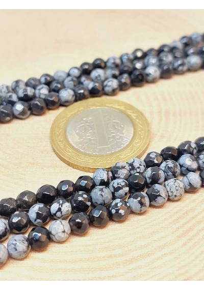 Bileklik Boy Kar Tanesi Obsidyen Taşı Yarım Dizi Faset Kesim 4-4.5mm Aralığı 18cm Uzunluğundadır Çok Renkli