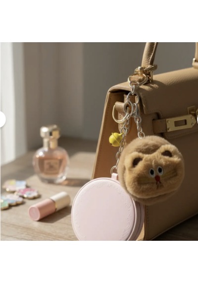 Peluş Cep Ayna Kedi Veya Ayı Figürlü Anahtarlık Açık Kahverengi
