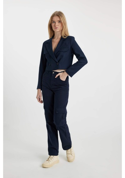 DeFacto Coool Straight Fit Gabardin Pantolon Kargo Cepli Yüksek Bel B0458AX23AUNV28 Lacivert