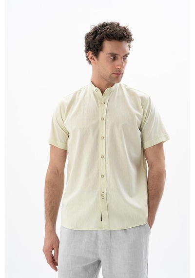 AR-MA Arma Erkek Kısa Kollu Regular Fit Keten Gömlek Y25485116601 Yeşil