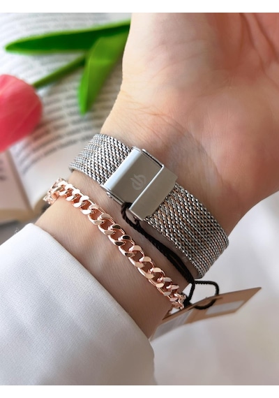 Bigotti Çelik Hasır Kordon Kararma Renk Atmaz 3 Atm Suya Dayanıklı Kadın Kol Saati+bileklik B10342.4 Rose Gold