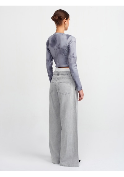 Dilvin Boxer Detaylı Gri Denim Pantolon Gri