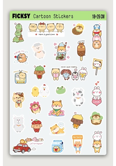 Kawaii Stili Sevimli Hayvanlar Sticker Seti - 28 Adet Etiket Çıkartma Diğer
