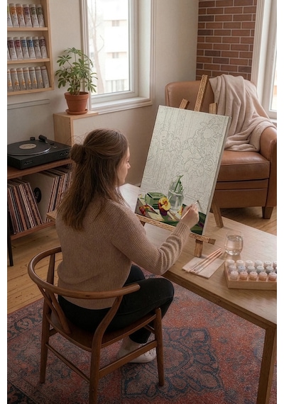 Sayılarla Boyama Seti 40 x 50 CM Tuval Şasesine Gerili Günebakan Ayçiçek