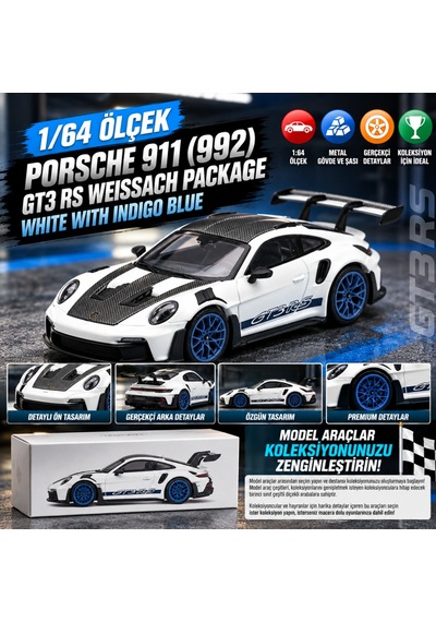1/64 Porsche 911 992 Gt3 Rs Weissach Package White With Indigo Blue Çok Renkli