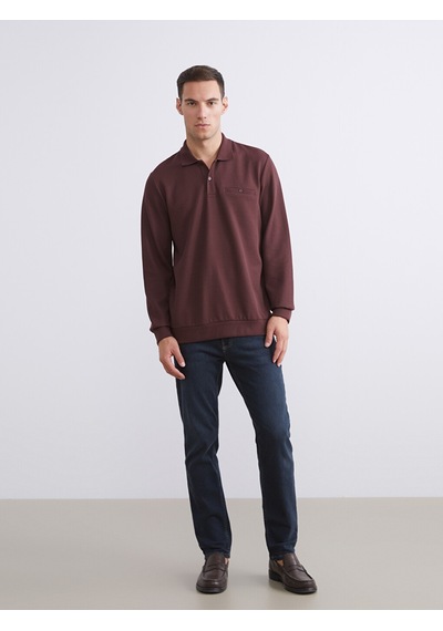 Lcwaıkıkı Classic Bordo Polo Yaka Uzun Kollu Erkek Sweatshirt