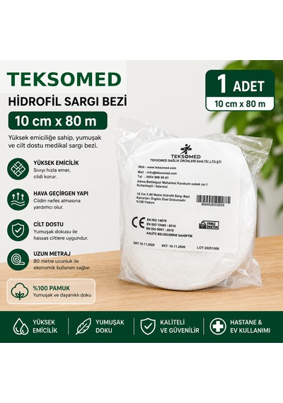 Teksomed 10cm 80m Hidrofil Sargı Bezi 1 Adet