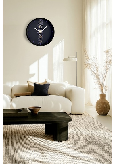 Ayın Evreleri Modern Duvar Saati - 25cm - Önü Camlı Siyah Kasa - Sessiz Mekanizma-jh0300 Siyah