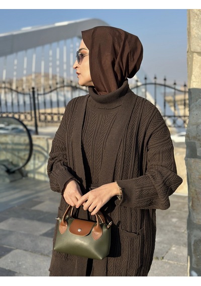 Olla Collection Üçlü Triko Takım Kahverengi Kahverengi