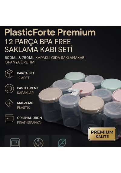 Plasticforte Premium 12 Parça Bpa Free Saklama Kabı Seti 600ml & 750ml Kapaklı Gıda Saklama Kabı İspanya Üretimi Çok Renkli Plasticforte Premium 12 Parça Bpa Free Saklama Kabı Seti 600ml & 750ml Kapaklı Gıda Saklama Kabı İspanya Üretimi Çok Renkli