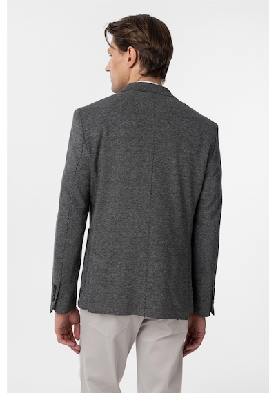 Süvari Siyah Slim Fit Desenli Mono Yaka 6 Drop Ceket-33889 Siyah