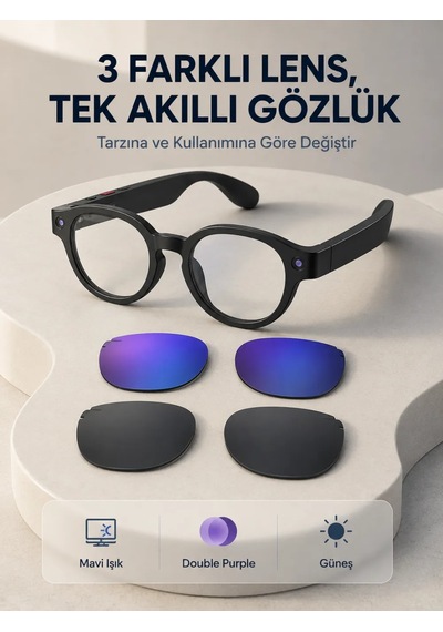 Astraltech Siyah Akıllı Kamera Gözlüğü Fotoğraf Video Çekimli Yapay Zeka Destekli