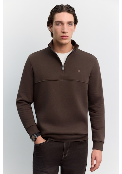 Avva Erkek Kahve Dik Yaka Fermuarlı -5 Dereceye Dayanıklı Regular Fit Sweatshirt A62y1351