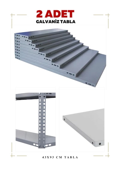 2 Adet Galvaniz Çelik Raf Tablası - Depo, Arşiv, Kiler, Dosya, Market Rafı 43x93 Cm-0.70 Mm Gri
