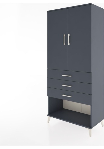 Hyperion Dolap Tek Raflı 3 Çekmeceli Tek Askılı 88x44x195 Antrasit-antrasit Antrasit