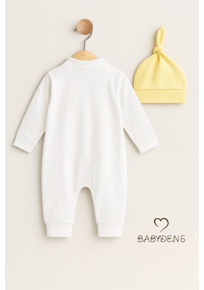 Babyden's Mini Boss Erkek Bebek Papyonlu Şapkalı Tulum Seti %100 Pamuk Hastane Çıkışı Sarı