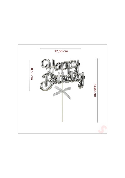 Happy Birthday Pasta Süsü, 23cm X 12,5cm - Gümüş