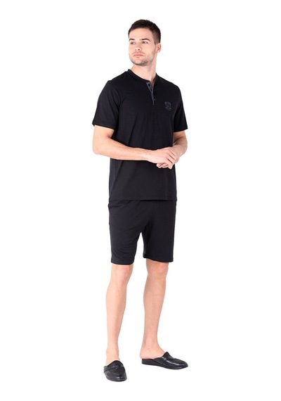 D's Damat Şort Tişört Pijama Takımı Siyah Siyah