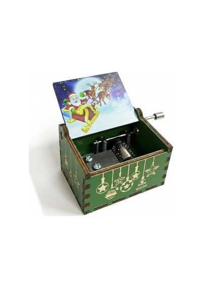 Ahşap Yılbaşı Müzik Kutusu, Merry Christmas Şarkısı Çalan, Çevirmeli Mekanizma, Noel Baba Ve Ren Geyiği Tasar Diğer