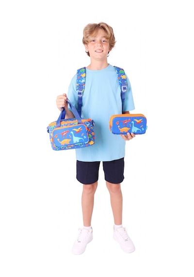 Kaukko Kids Armalı Dinazor Desenli Erkek Çocuk Üçlü İlkokul Okul Çantası Seti - Mavi MAvi