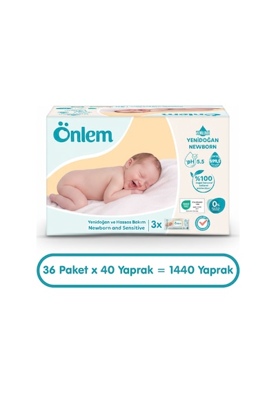 Önlem Yenidoğan Hassas Bakım Islak Havlu Mendil 40x36 1440 Yaprak Islak Mendil