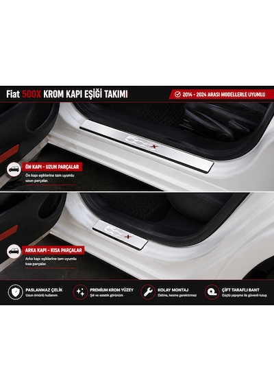 Fiat 500x Krom Kapı Eşiği Takımı 2014 - 2024 Arası Paslanmaz Çelik Fıat500xkkeşk00000.
