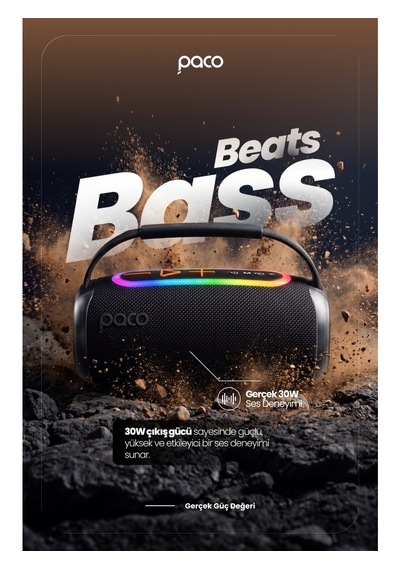 Dossimo Paco 30w Güçlü Ses Bt Aux Usb Tf Card Çoklu Bağlantılı Suya Dayanıklı Speaker Hoparlör Ses Bombası
