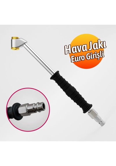 Euro Girişli Küresel Hortum Giriş Kompresör Lastik Şişirme Hava Basma Jakı Siyah