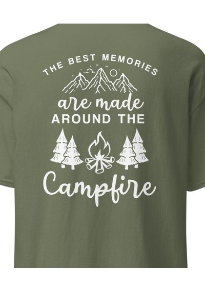 Wildstyle Best Memories Around The Campfire Kamp Ateşi Baskılı Unisex Pamuklu Tişört Haki