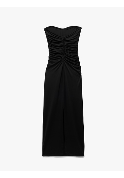 Koton Astarlı Slim Fit Büzgülü Drape Detaylı Straplez Elbise Siyah 5sak80411ek Siyah