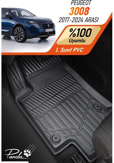 Siyah Peugeot 3008 2017-2024 Arası Uyumlu 4d Havuzlu Paspas Takımı