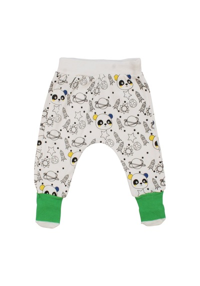 Bebegen Erkek Bebek Beyaz Yeşil Çoraplı Panda Gezegen Desenli Tek Alt Çok Renkli