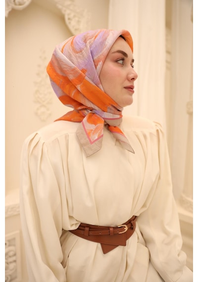 Silk Home Olinda İpek Eşarp 47001-14 Bej, Pembe, Turuncu, Lila, Somon