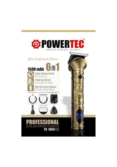 Powertec TR-1000 Tıraş Makinesi 6in1 Saç Sakal Vücut Kulak Burun Erkek Bakım Kiti