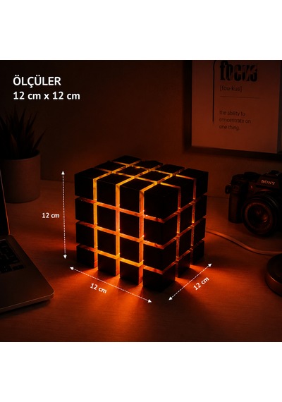 Shadow Cube Masa Lambası Usb Bağlantılı Siyah - Turuncu