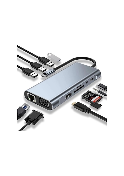 11in1 Type-c Hub Usb 3.0 Hdmı 4k Vga Lan Sd/tf 100w Pd Çoklayıcı Adaptör Dönüştürücü