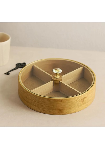 Jenerik Bambu 4 Bölmeli Kapaklı Servis Sunum Kutusu 22 Cm Çok Renkli