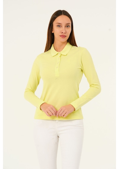 Msw Kadın Uzun Kollu Regular Fit Polo Yaka T-shirt Sarı