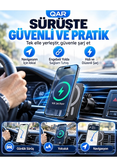 15w Manyetik Kablosuz Araç Şarj Cihazı Havalandırma Izgarasına Takılan Güçlü Mıknatıslı Telefon Tutucu Araç İçi Kablosuz Şarj Standı